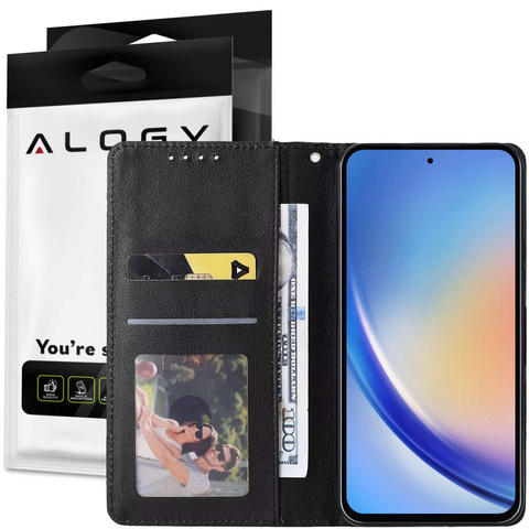Alogy Etui ochronne z klapką skórzany portfel Wallet Case obudowa na telefon do Samsung Galaxy A54 Czarny