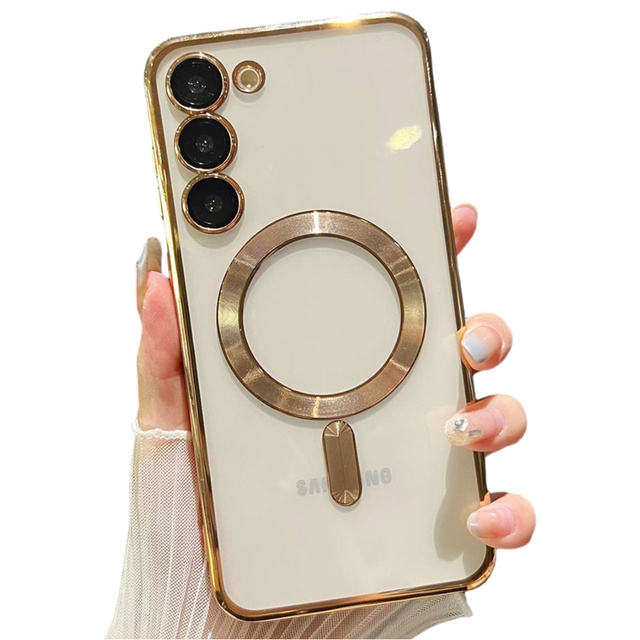 Alogy Etui na telefon do Samsung Galaxy S24 Mag Safe Case Glamour Case Ring obudowa Złote przezroczyste