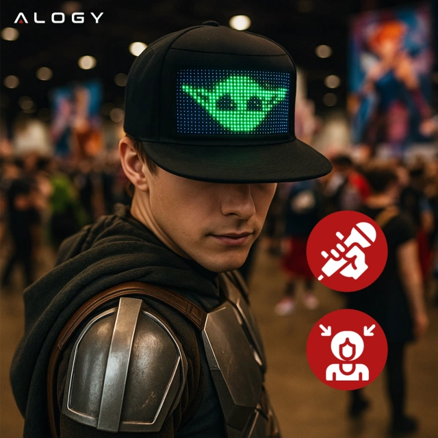 Czapka z daszkiem z oświetleniem LED RGB Piksele bluetooth Alogy PixelCap™ led telefon komórkowy sterowana aplikacją pixel Czarna