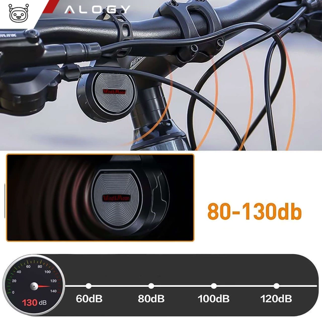 Alogy Dzwonek elektryczny + alarm rowerowy 2w1 Waterproof Electric Bell na rower wodoodporny czarny