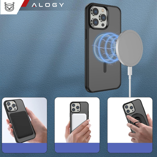 Alogy Etui ochronne do iPhone 14 Pro Ring Case obudowa na telefon do Mag Safe Czarne matowe plecki