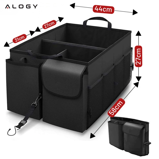 Alogy Organizer samochodowy do bagażnika pojemny sztywny kufer XXL pokrowiec torba do auta Czarny