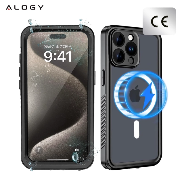 Alogy Etui do Apple iPhone 15 Pro Pancerne 360 case do Mag Safe wodoodporne Armor IP68 czarne