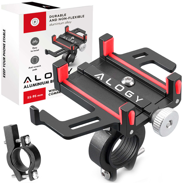 Alogy Uchwyt rowerowy Bike Phone Holder do telefonu 55-95mm na kierownicę na rower hulajnogę motor Czarny