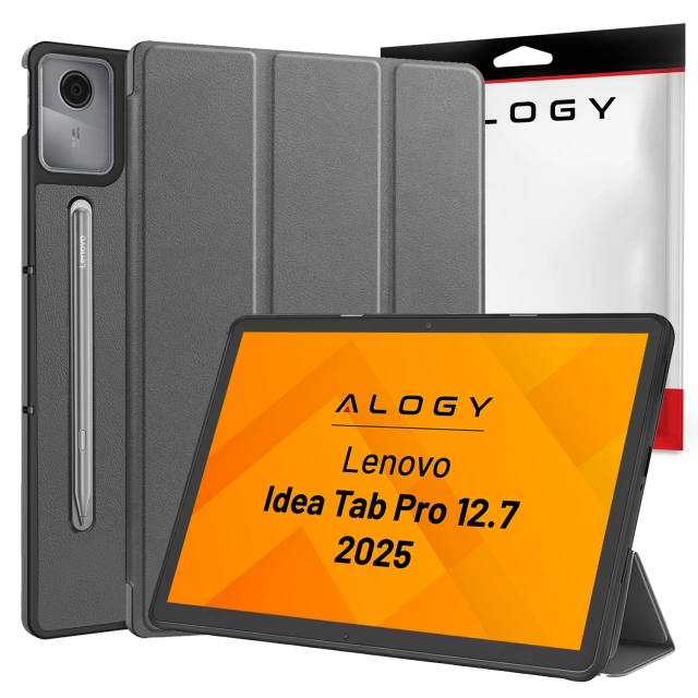 Etui do Lenovo IdeaTab Pro / Pro MT 12.7" TB-373, Ochronne z Klapką i Miejscem na Rysik, Składana Okładka Bumper, Alogy BookGuard™ – Szare