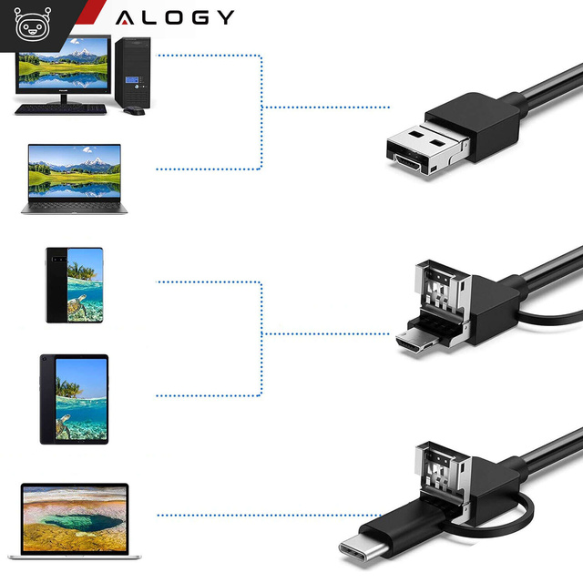 Alogy Hard Wire Kamera inspekcyjna endoskopowa micro USB + USB-C + USB Full HD 5m 8mm Endoskop