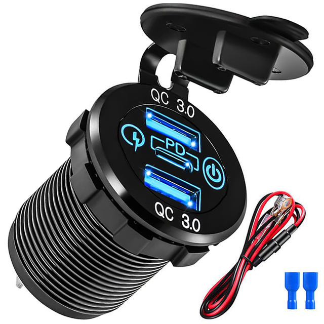 Alogy Ładowarka samochodowa LED gniazdo Mini Car Charge konektory Alogy 2x USB QC 3.0 + USB-C 60W