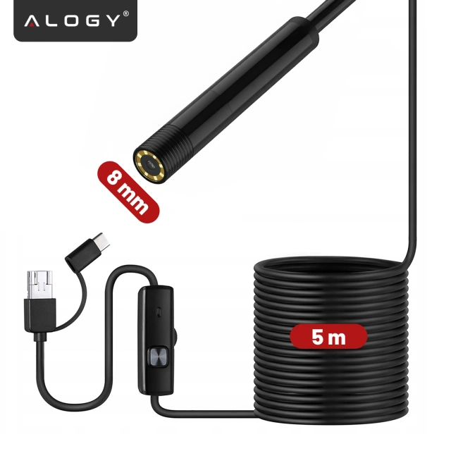 Alogy Hard Wire Kamera inspekcyjna endoskopowa micro USB + USB-C + USB Full HD 5m 8mm Endoskop
