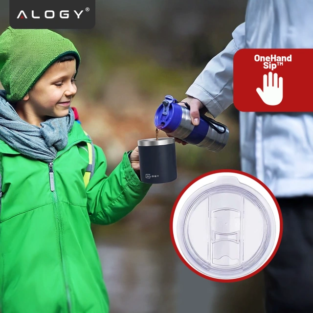 Alogy Kubek termiczny z uchwytem Thermal Mug otwierana pokrywka stalowy zimno i ciepło granatowy