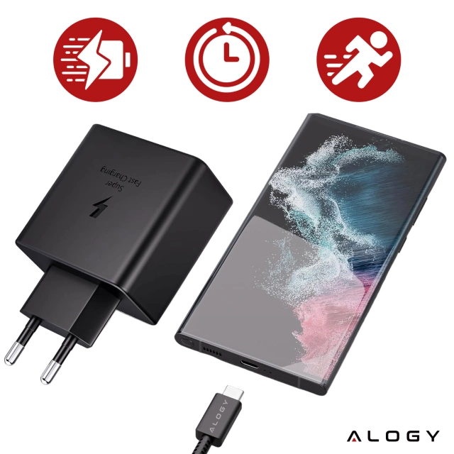 Alogy Ładowarka sieciowa USB-C typ C PD Premium szybka 45W 3A + Kabel Type-C 1M czarna