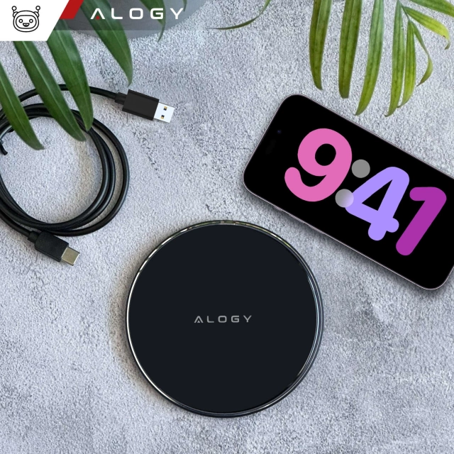 Alogy Ładowarka indukcyjna QI bezprzewodowa 20W szybka LED okrągła  + kabel USB-CCzarna