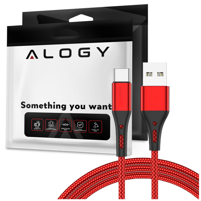 Kabel 1m Alogy przewód USB-A do USB-C Type C 3A Czerwony