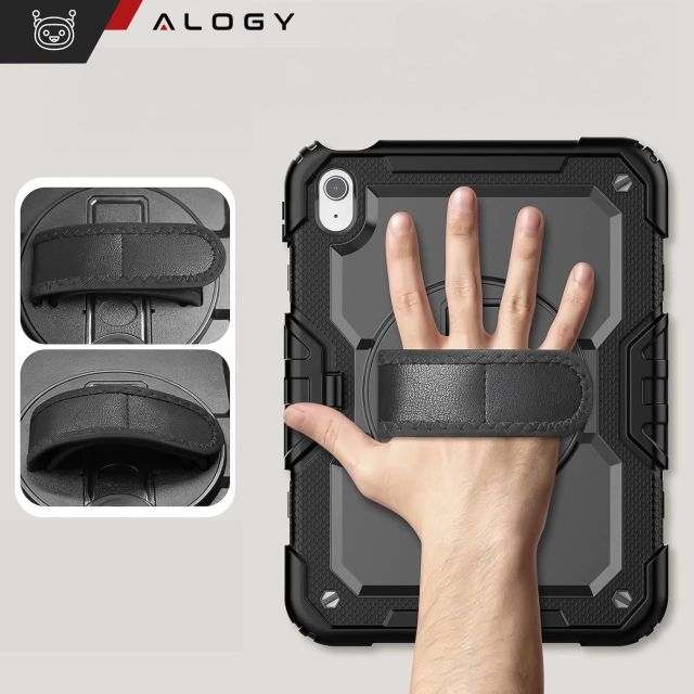 Etui ochronne Alogy Pirate Armor stojak pasek case obudowa do Apple iPad (10 Gen.) 2022 10.9" /  iPad 11 A16 (11. Gen.) 2025 Czarne
