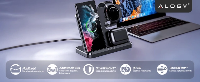 Ładowarka Bezprzewodowa Indukcyjna 3w1 Qi 3.0 Szybka do Samsung Galaxy 22 23 24 Ultra Watch Buds 