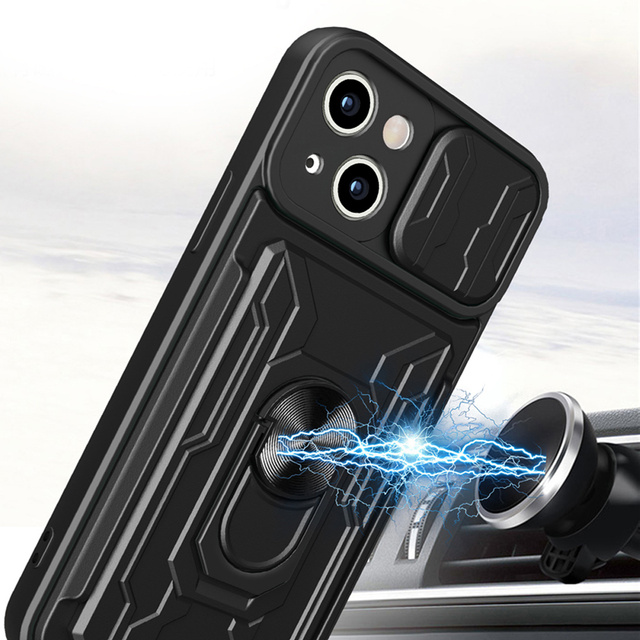 Alogy Camshield Stand Ring Wallet Etui pancerne z osłonką na aparat i miejscem na karty do Apple iPhone 14 czarne