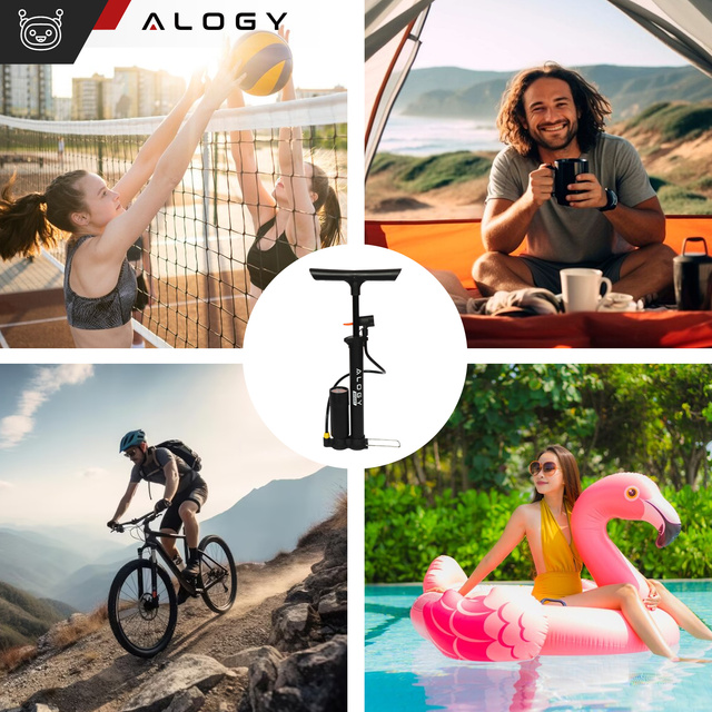 Alogy Pompka rowerowa 160psi z manometrem z uchwytem ręczna przenośna Czarna