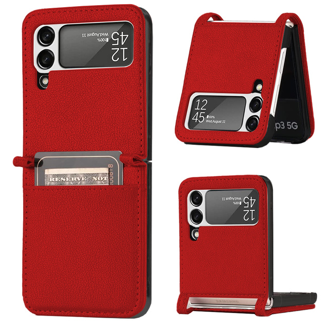 Alogy Etui na telefon z klapką portfel skórzane do Samsung Galaxy Z Flip 3 5G Czerwone