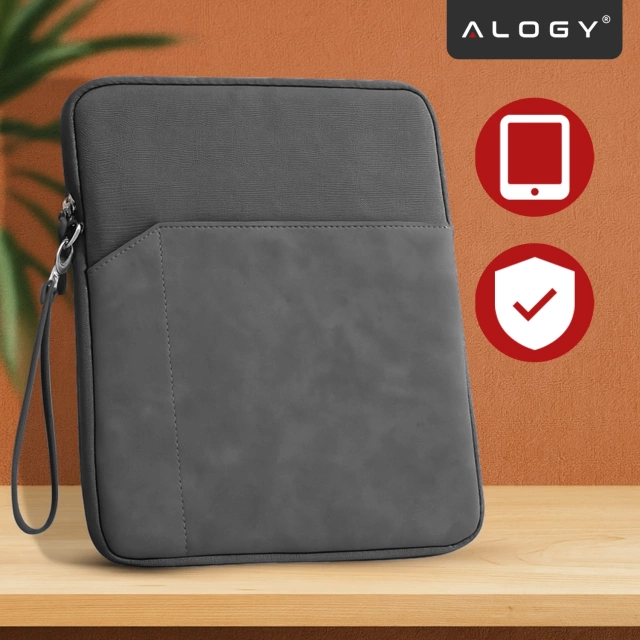 Torba Wsuwka Uniwersalna na tablet laptop 12–13" z Smyczką i Kieszonką, Ochronna, Wodoodporna, Miękkie Wnętrze Alogy SleeveBag™ – Etui do MacBook, iPad, Samsung, Lenovo, Xiaomi, Szary