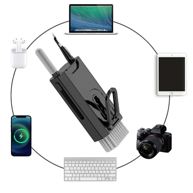 Alogy Czyścik wielofunkcyjny Zestaw do czyszczenia ekranu klawiatury Cleaner Set 8w1 do telefonów laptopów komputerów Czarny