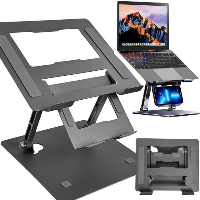 Alogy Uchwyt na laptop 17" Macbook tablet telefon stojak 2w1 podstawka składany regulowany aluminiowy na biurko Grafitowy