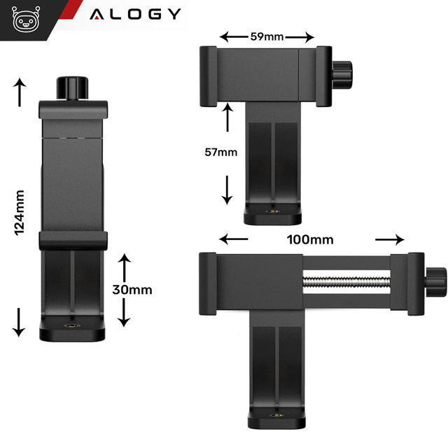 Alogy Uchwyt mocowanie adapter 360 na telefon do statywu selfie stick 1/4 czarny