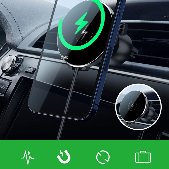 Alogy Uchwyt do samochodu 2w1 z ładowarką Qi Airvent MagSafe Charger do MagSafe 15W do kratki samochodowy Czarny