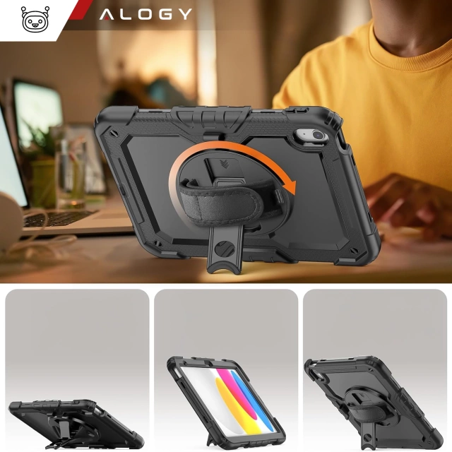 Etui ochronne Alogy Pirate Armor stojak pasek case obudowa do Apple iPad (10 Gen.) 2022 10.9" /  iPad 11 A16 (11. Gen.) 2025 Czarne