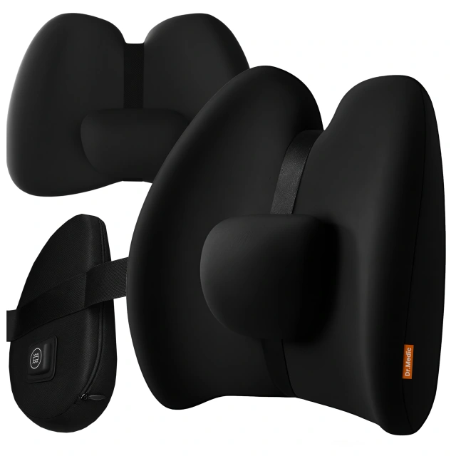 Poduszka samochodowa masująca lędźwiowa – ergonomiczne wsparcie pleców i odcinka lędźwiowego, elektryczny masażer z wibracjami i regulacją wysokości dla kierowcy i pasażera – Dr.Medic RelaxLumbar™