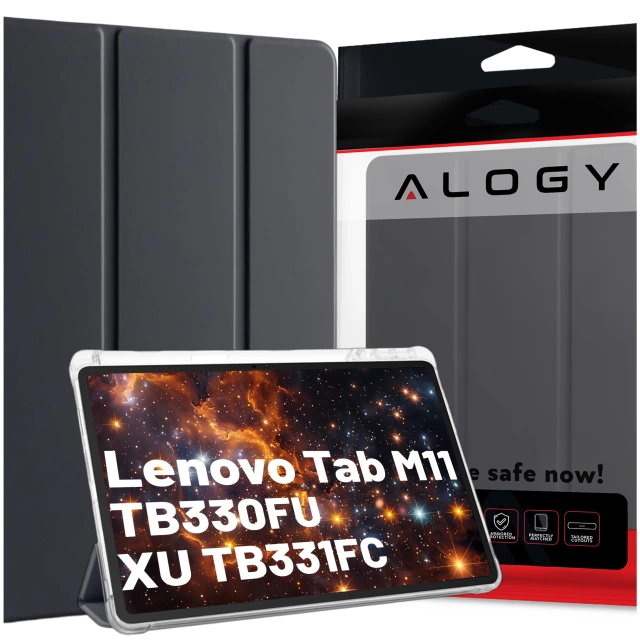 Etui do Lenovo Tab K11E / M11 10.95" TB330FU/TB330XU/TB331FC Smart Case Pencil z klapką obudowa Alogy Czarno-przezroczyste