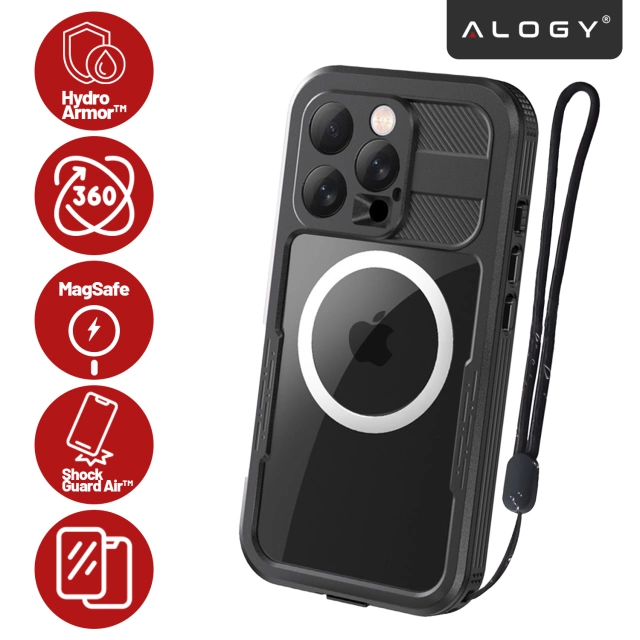 Etui Wodoodporne Alogy HydroArmor™ IP68 Case z przezroczystym tyłem Pancerna obudowa 360 do MagSafe do Apple iPhone 16 Pro Max