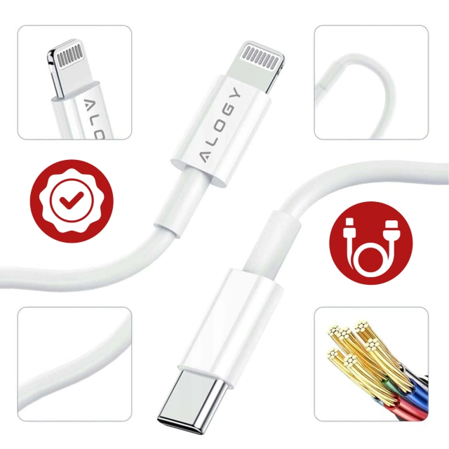 Alogy Ładowarka sieciowa szybka USB-C PD 20W + Kabel Lightning do iPhone 1m Biały