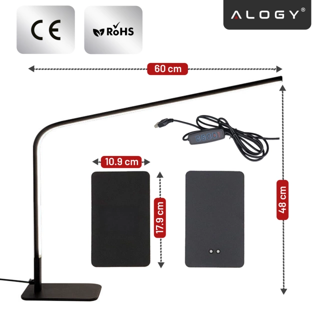 Lampka biurkowa nocna LED długie oświetlenie – trzy tryby barwy, regulacja jasności, lampa na biurko, do czytania i pracy domowej – Alogy StudyBeam™