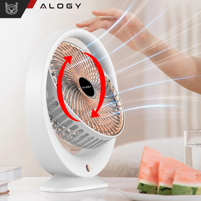 Alogy Wentylator wiatrak biurkowy stojący mocny mały przenośny bezprzewodowy 1200mAh USB-C Biały
