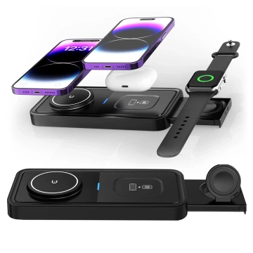 Ładowarka Indukcyjna Alogy Bezprzewodowa Qi PD QC 3.0 2w1 Szybka do Apple iPhone Airpods Watch Stacja ładująca stojak czarna 