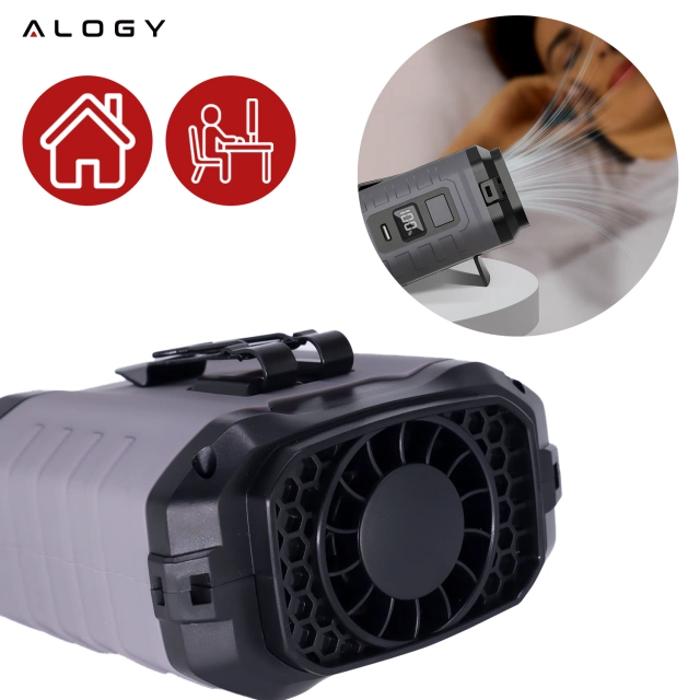 Mały wentylator Alogy Wiatrak z funkcją PowerBanka stojący wiszący do powieszenia na pasku przy spodniach 4000mAh Czarny