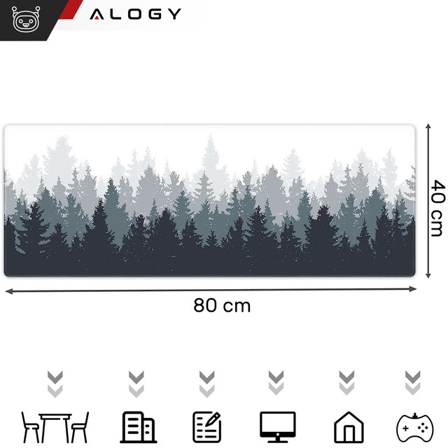 Alogy Podkładka na biurko pod myszkę mysz klawiaturę Mata ochronna antypoślizgowa gamingowa XL 80x40 cm Las Forest