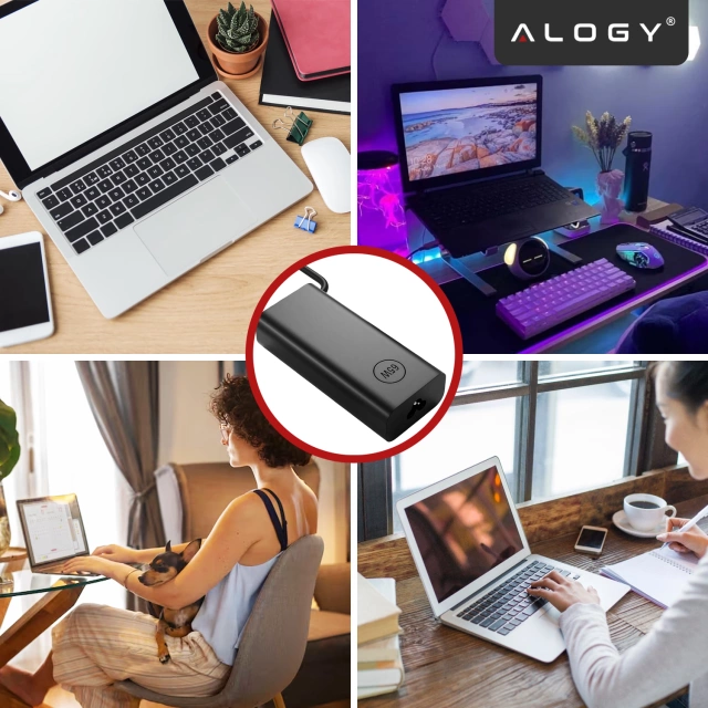 Zasilacz USB-C 65W PD do Laptopów HP Lenovo Asus Apple, Szybkie Ładowanie 20V 3.25A, Długi Kabel 2.8m, Kompaktowy i Wydajny, Alogy PowerBoost™ – Czarny