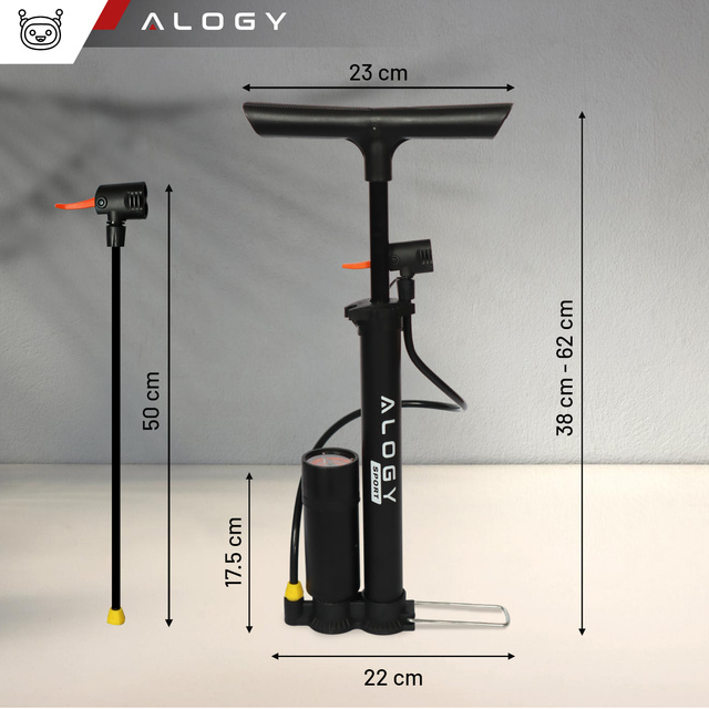 Alogy Pompka rowerowa 160psi z manometrem z uchwytem ręczna przenośna Czarna