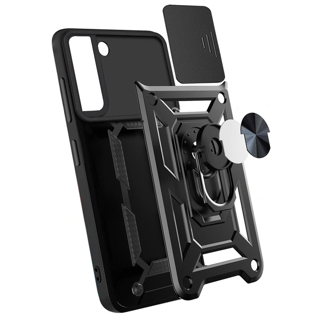 Alogy Etui na telefon obudowa z osłoną aparatu Camshield Stand Ring do Samsung Galaxy S22 Plus Czarne