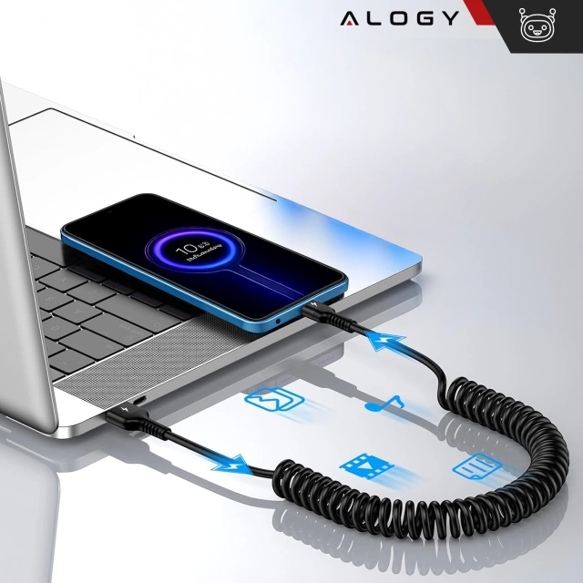 Kabel Alogy do ładowania Xiaomi Google Pixel spiralny samochodowy 66W 5A 150cm USB do USB-C czarny