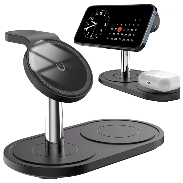 Ładowarka indukcyjna 3w1 do telefonu zegarka słuchawek  Alogy Qi Charger do Apple iPhone Watch AirPods Czarna