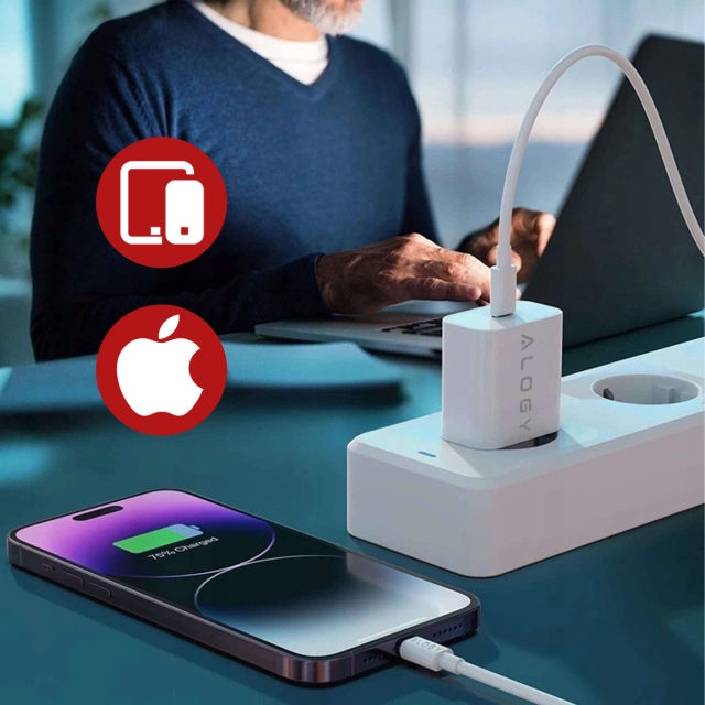Alogy Ładowarka sieciowa szybka USB-C PD 20W + Kabel Lightning do iPhone 1m Biały