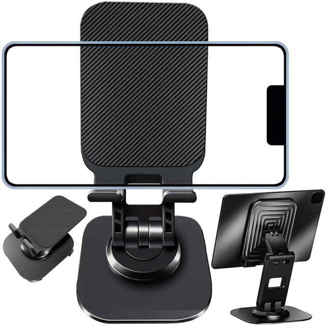 Alogy Uchwyt stojak podstawka biurkowy na biurko regulowany obrotowy 360 na telefon tablet 12.9" aluminiowy Czarny