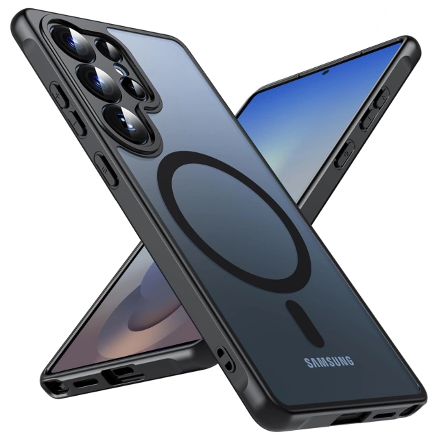 Etui do Samsung Galaxy S25 Ultra obudowa ochronna na telefon Alogy Matte HybridMag™️ Case do MagSafe Matowe Czarne + Szkło Hartowane