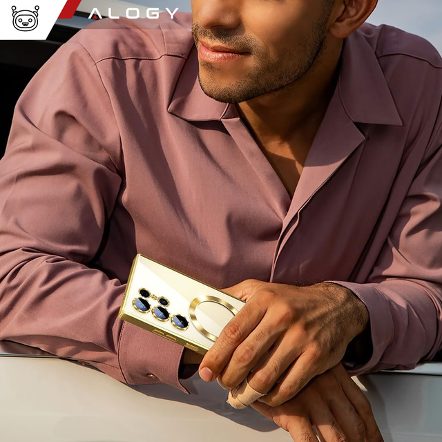 Alogy Etui na telefon do Samsung Galaxy S24 Ultra Mag Safe Case Glamour Case Ring obudowa Czarne przezroczyste
