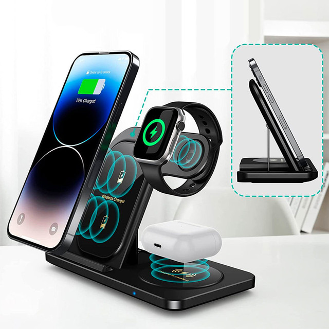 Alogy Ładowarka indukcyjna Qi 3w1 stacja ładująca do Apple iPhone AirPods Watch 15W QC 3.0 Czarna