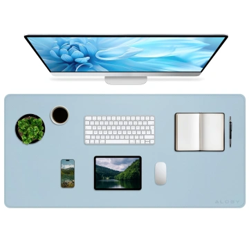 Podkładka na biurko 100×50 cm – antypoślizgowa mata ochronna z eleganckiej ekoskóry PU, pod mysz i klawiaturę, stylowa i trwała – Alogy WorkMat™ Niebieska