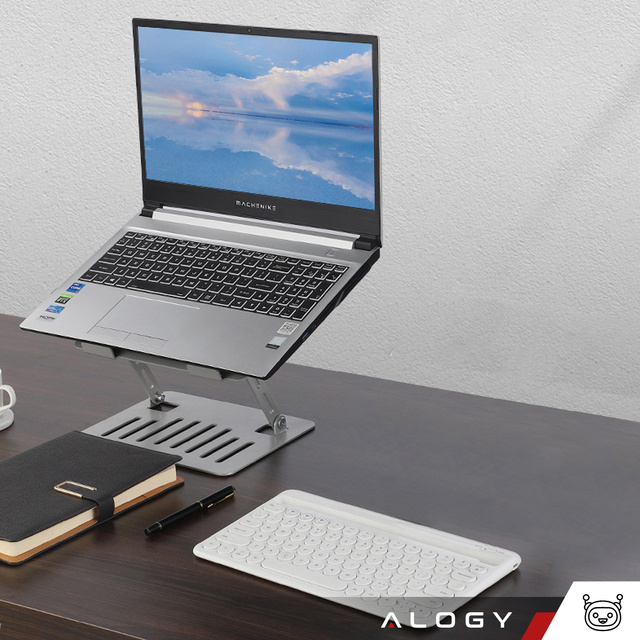 Alogy Uchwyt na laptop tablet stojak podstawka składany regulowany aluminiowy na biurko 25x21.5cm Srebrny