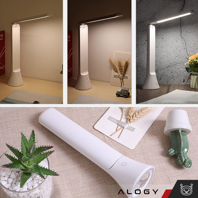 Alogy Lampka LED nocna biurkowa 2w1 Lampa i Latarka 3 tryby Bezprzewodowa Regulacja światła Biała