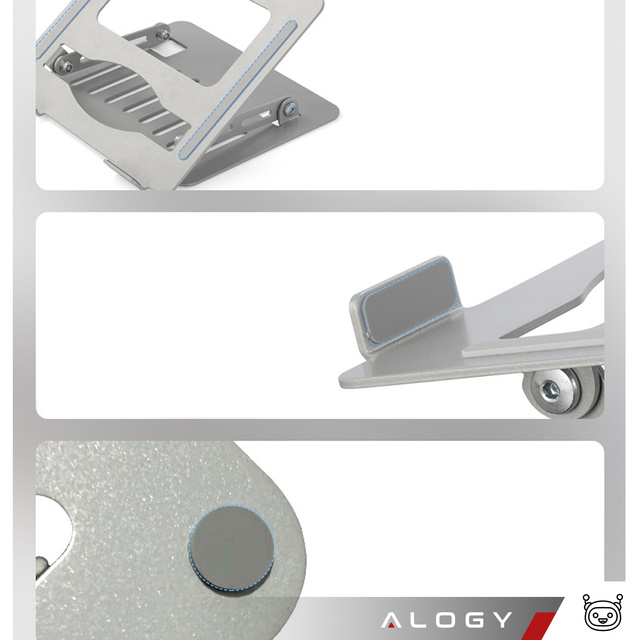 Alogy Uchwyt na laptop tablet stojak podstawka składany regulowany aluminiowy na biurko 25x21.5cm Srebrny